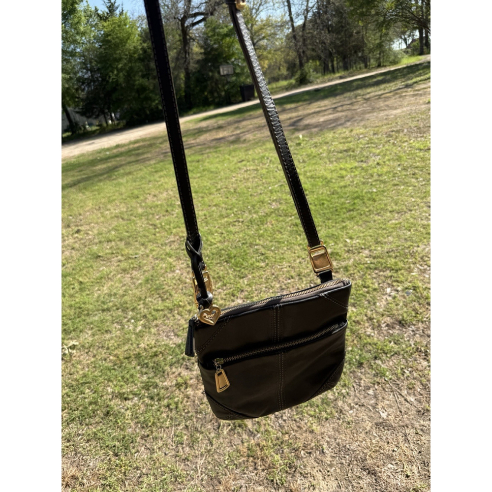 Brighton E867676 Black Leather Crossbody Handbag Purse Bag Gold Hardware - Picture 2 of 11